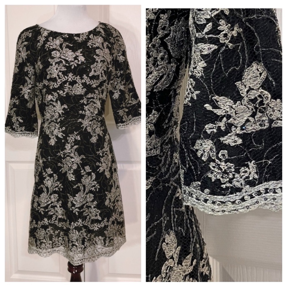 NWT! ABS Allen Schwartz Black Silver Sequin Dress